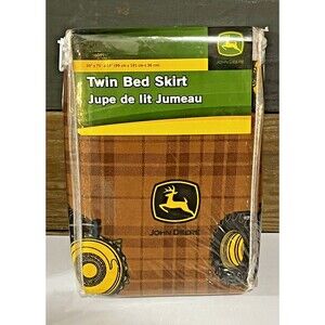 John Deere Tractor Twin Bed Skirt Brown Plaid Collection Farm NEW